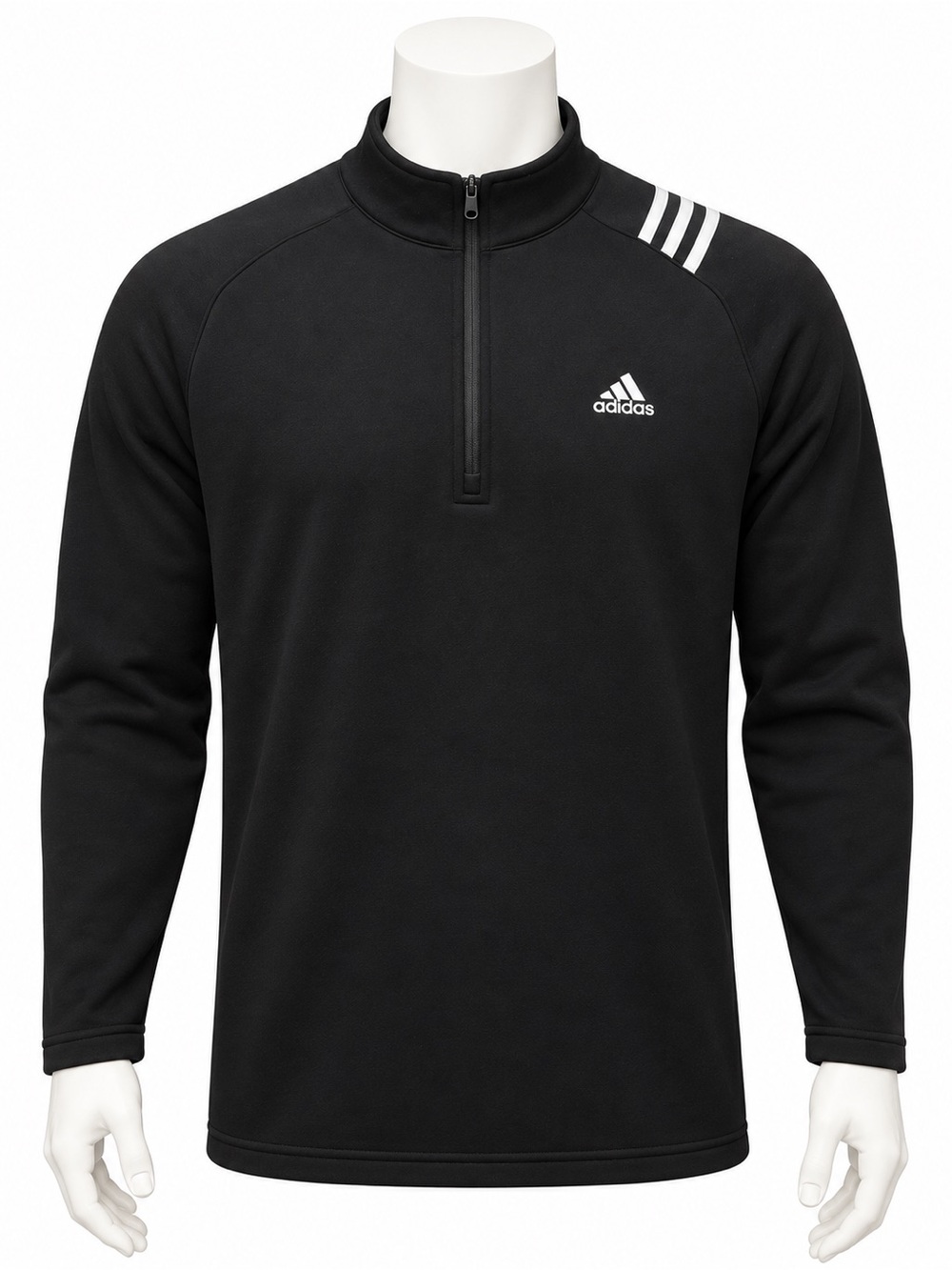 Adidas Golf Black 3 Stripe Quarter Zip Pullover Fleece Athletic Track Jacket MD